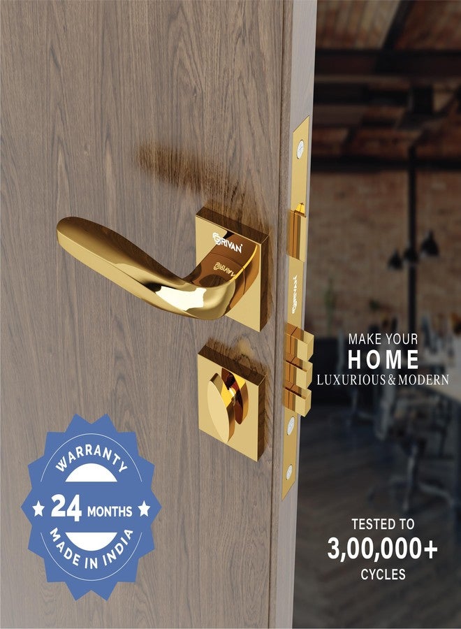 GRIVAN Luxury Door Locks for Main Door, Mortise Door Lock Set with 3 Brass Keys, Bedroom Door Lock, Handle Lock for Home/Office/Hotel (Gold Finish) | 2 Years Warranty - Image 2